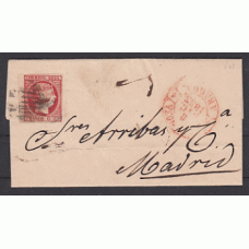 Historia Postal - España 1853 Edifil 17 Dirigida de Madrid a Zaragoza con marca Baeza y sello borde hoja Mtº parrilla
