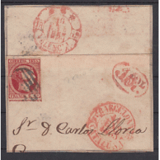 Historia Postal - España 1853 Edifil 17 Fracmento Mtº parrilla y prefilatélico de Barcelona a Valencia