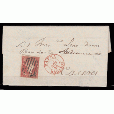 Historia Postal - España 1855 Edifil 44 Dirigida a Cáceres con Mtº Zafra (Badajoz)
