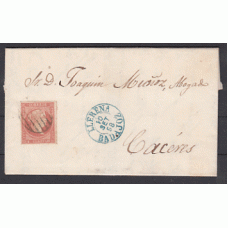 Historia Postal - España 1855 Edifil 48 1 de septiembre al reves. Fechador Llerena (Badajoz)