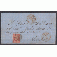 Historia Postal - España 1855 Edifil 48 Fechador Valverde de Jucar 10/enero/1857 a Sevilla - Mtº parrilla negro y fechador tipo I