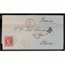 Historia Postal - España 1860 Edifil 53 Calatayud a Francia Mtº fecha Calatayud