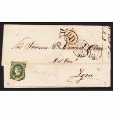 Historia Postal - España 1864 Edifil 65  Jérez (Cádiz) a Lyon (Francia) Firma Roig Mtº fecha