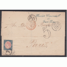 Historia Postal - España 1865 Edifil 76  Sevilla a Paris con Mtº PD.porteo 5