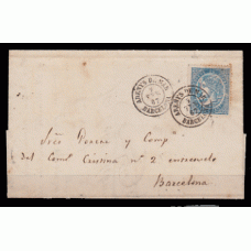 Historia Postal - España 1867 Edifil 88  Mtº fecha Arenys de Mar tipo I Barcelona