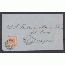 Historia Postal - España 1867 Edifil 96  Valls 29-9-1867 a Zaragoza con Mtº Valls (Tarragona) sobre sello y frente