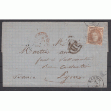 Historia Postal - España 1870 Edifil 113  PD. Fechada de Madrid a Lyon