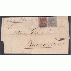 Historia Postal - España 1875 Edifil 163-167  Bicolor dirigida a Buenos Aires, vía Lisboa