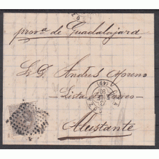 Historia Postal - España 1879 Edifil 204  Zaragoza a Alustante (Guadalajara) con Mtº Rombo de puntos y frente con fechador de Zaragoza