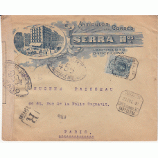 Historia Postal - España 1909 Edifil 277  Sobre comercial Certificado de Barcelona a Paris en 1917 con censura francesa