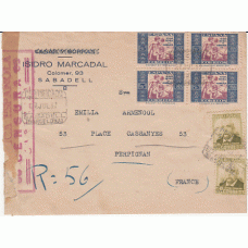 Historia Postal - España 1932 Edifil 672(2)+Ben.1(4) Certificado de Sabadell a Perpiñan, cierre de censura, dorso llegada
