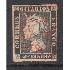 España Clásicos 1850 Edifil 1A Usado - Matasello Baeza en rojo de Santander