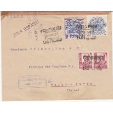 Historia Postal - España 1937 Edifil 822 Pareja y viñeta Pro las Palmas 5c. Las Palmas a Suiza con censura militar