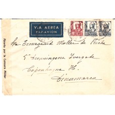Historia Postal - España 1937 Edifil 822-825(2)  San Fernando a Copenhague, al dorso llegada y banda Censura Militar