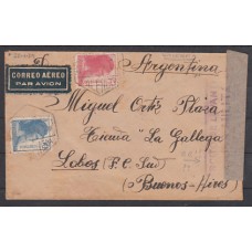 Historia Postal - España 1938 Edifil 752(2)-771(3)  Valencia a Buenos Aíres. Dictamen Graus Cierre marca Ejército de Levante y censura militar al dorso