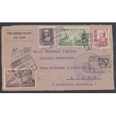 Historia Postal - España 1938 Edifil 829-858-943-945 Certificado de Bilbao a Salta (Argentina) 16-mayo-1938 con censura militar