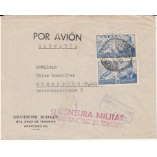Historia Postal - España 1939 Edifil 884(2) Sta Cruz de Tenerife a Wuerzburg por avión. Censura militar