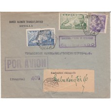 Historia Postal - España 1939 Edifil 922-884/5  Sevilla a Budapest por avión y censura