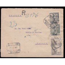 Historia Postal - España 1940 Edifil 916(2)-925-931  Certificado de Madrid a Calais Censura militar Alemana
