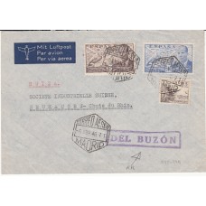 Historia Postal - España 1940 Edifil 916-943-944  Sobre por avión de Madrid a Suiza en 1946 con marca DEL BUZON violeta