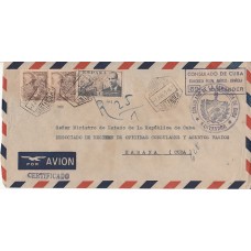 Historia Postal - España 1940 Edifil 946-1059(2)  Sobre dirigido al sr. Ministro de Cuba, Certificado por avión del consulado de Cuba en Santander