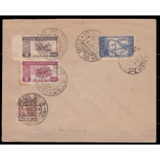 Historia Postal - España 1944 Edifil 983  Con sello Andorra + 2 sellos Benéficos Mtº 1º día