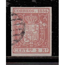 España Clásicos 1854 Edifil 25pb Usado - Papel delgado azulado. Cert. Comex