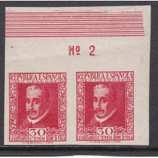 España Sueltos 1935 Edifil 691s Lope de Vega ** Mnh pareja sin dentar con cabecera