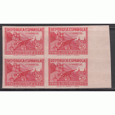 España Sueltos 1938 Edifil 795s ** Mnh  bloque de cuatro sin dentar - borde hoja