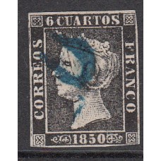 España Clásicos 1850 Edifil 1 Usado - Matasello O azul de Zaragoza, Cert. Comex-Bonito