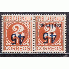 España Variedades 1938 Edifil 744hi+744te ** Mnh  pareja sobrecarga invertida, un sello sin cts