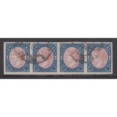 España Clásicos 1865 Edifil 70 Usado - Tira de 4 sellos - Bonita