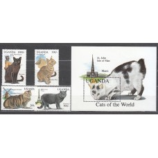 Uganda - Correo Yvert 1114/7+H 206 ** Mnh  Fauna  gatos