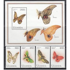 Uganda - Correo Yvert 1122/5+H 208 ** Mnh  Fauna mariposas