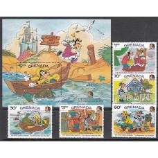 Grenada - Correo 1985 Yvert 1281/5+H.141 ** Mnh Walt Disney