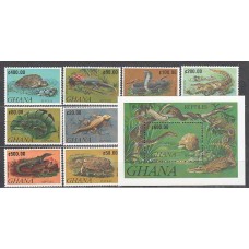 Ghana - Correo 1991 Yvert 1289/96+H.182 ** Mnh  Fauna reptiles