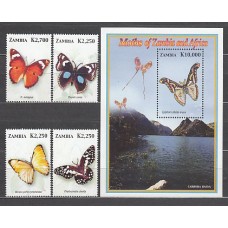 Zambia - Correo Yvert 1303/6+H 111 ** Mnh   Fauna mariposas