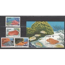 Grenada - Correo 1986 Yvert 1331/4+H.152 ** Mnh Fauna conchas