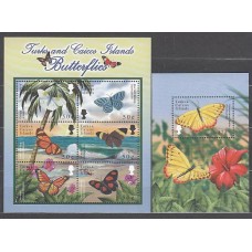 Turk y Caicos - Correo Yvert 1408/13+H,201 ** Mnh Fauna mariposas