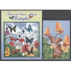 Turk y Caicos - Correo Yvert 1422/7+H,202A ** Mnh Fauna maraiposas