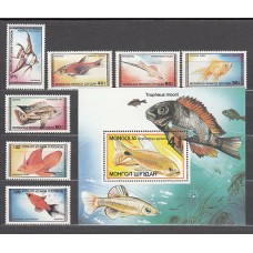 Mongolia - Correo 1987 Yvert 1485/91+Hb 117 ** Mnh  Fauna peces