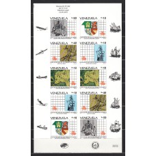 Venezuela - Correo 1992 Yvert 1569/73 hoja ** Mnh Cristobal Colón