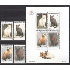 Tailandia - Correo Yvert 1623/6+Hb 58 ** Mnh  Fauna gatos