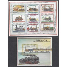 Grenada - Correo 1992 Yvert 2125/33+H.289 ** Mnh Trenes