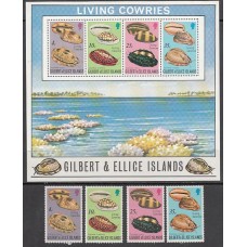 Gilbert y Elice - Correo Yvert 236/9+H.2 ** Mnh Fauna Marina. Conchas