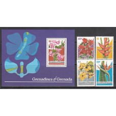 Grenada-Grenadines - Correo Yvert 281/4+H.41 ** Mnh  Flores