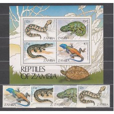 Zambia - Correo Yvert 306/9+H 13 ** Mnh   Fauna reptiles