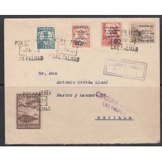 Canarias Correo 1937 Edifil 11/3+15  CARTA Las Palmas a Sevilla - Censura militar