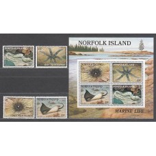 Norfolk - Correo Yvert 372/5+H 9 ** Mnh Fauna Marina.