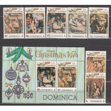 Dominica - Correo 1974 Yvert 402/8+Hb 27 ** Mnh Navidad pinturas